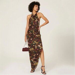 Amanda Uprichard Elektra Halter Maxi Dress Small Floral Open Back